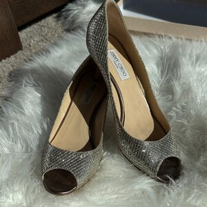 Jimmy Choo Champagne GFA Isabelle Heels Champagne Glitter Size 42